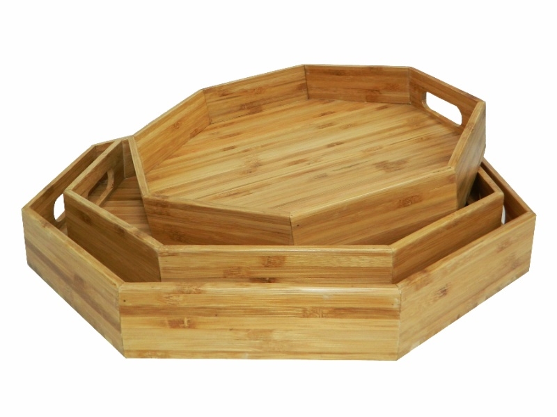 Handcrafted 3pc Octagon Bamboo Serving Tray Set - Bespoke Eco-friendly Home & Hospitality